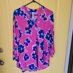Floral Pink and Blue Women's Blouse